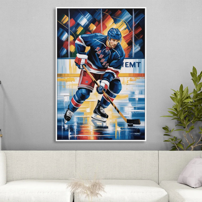 New York Rangers Abstract Hockey Impressionism Living Room - White Canvas Wall Art