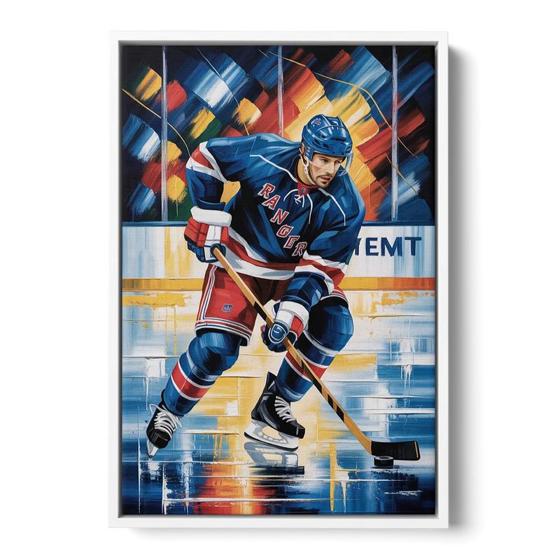 New York Rangers Abstract Hockey Impressionism Front - White Canvas Wall Art