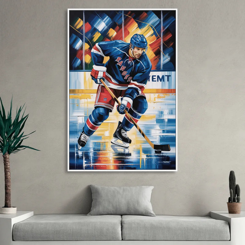 New York Rangers Abstract Hockey Impressionism Sitting Room - White Canvas Wall Art