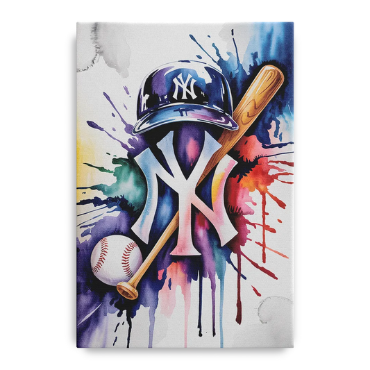 New York Yankees Watercolor Legacy Abstract Emblem Art - Canvas Wall Art