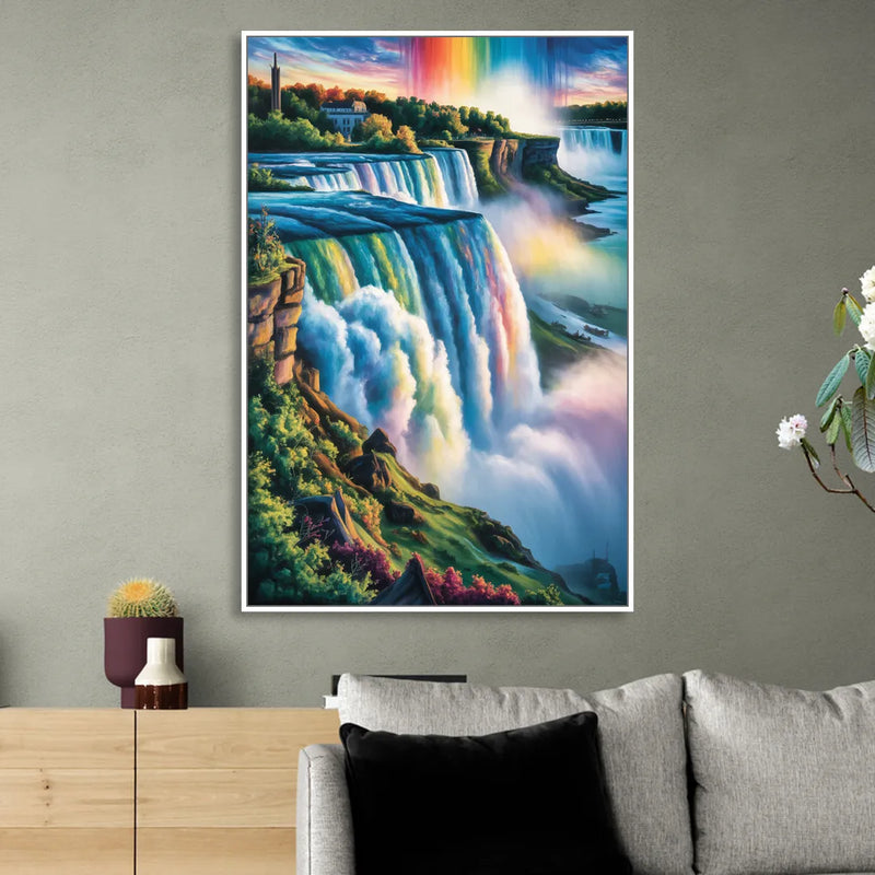 Niagara Falls Close Up Living Room - White Canvas Wall Art