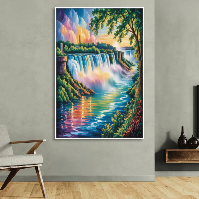 Niagara Falls Nature Trail Living Room - White Canvas Wall Art
