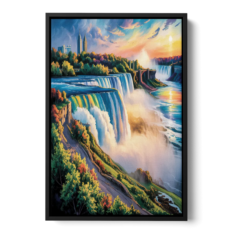 Niagara Falls Tourist View Front - Black Canvas Wall Art