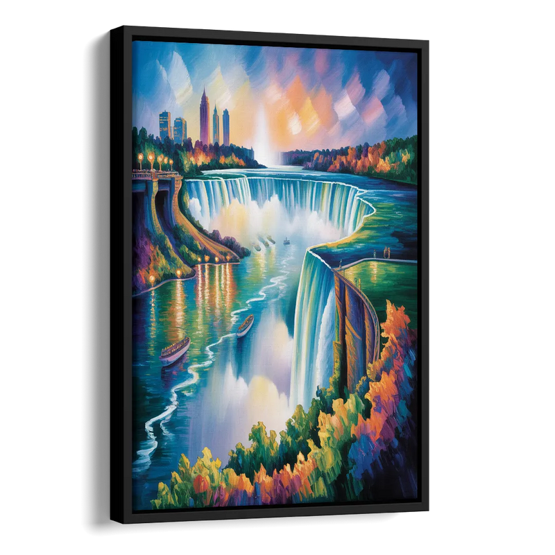 Niagara Falls Tunnel View Side - Black Canvas Wall Art