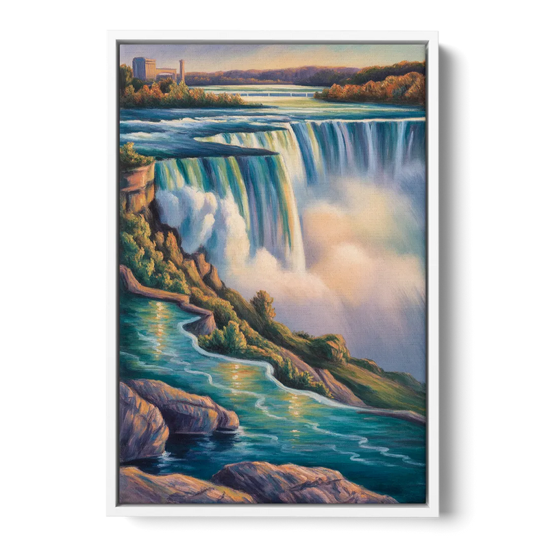 Niagara Falls Water Mist Front - White Canvas Wall Art