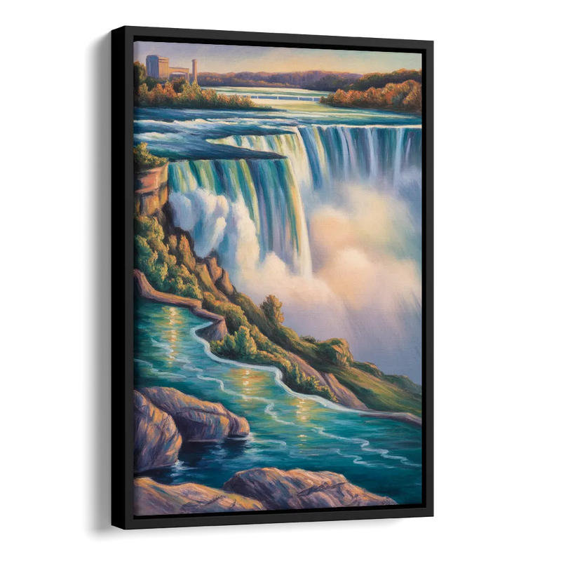 Niagara Falls Water Mist Side - Black Canvas Wall Art