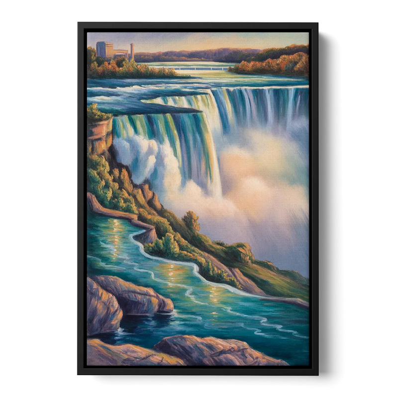 Niagara Falls Water Mist Front - Black Canvas Wall Art