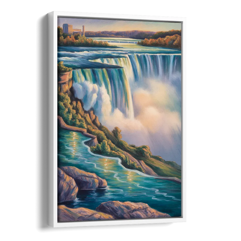 Niagara Falls Water Mist Side - White Canvas Wall Art
