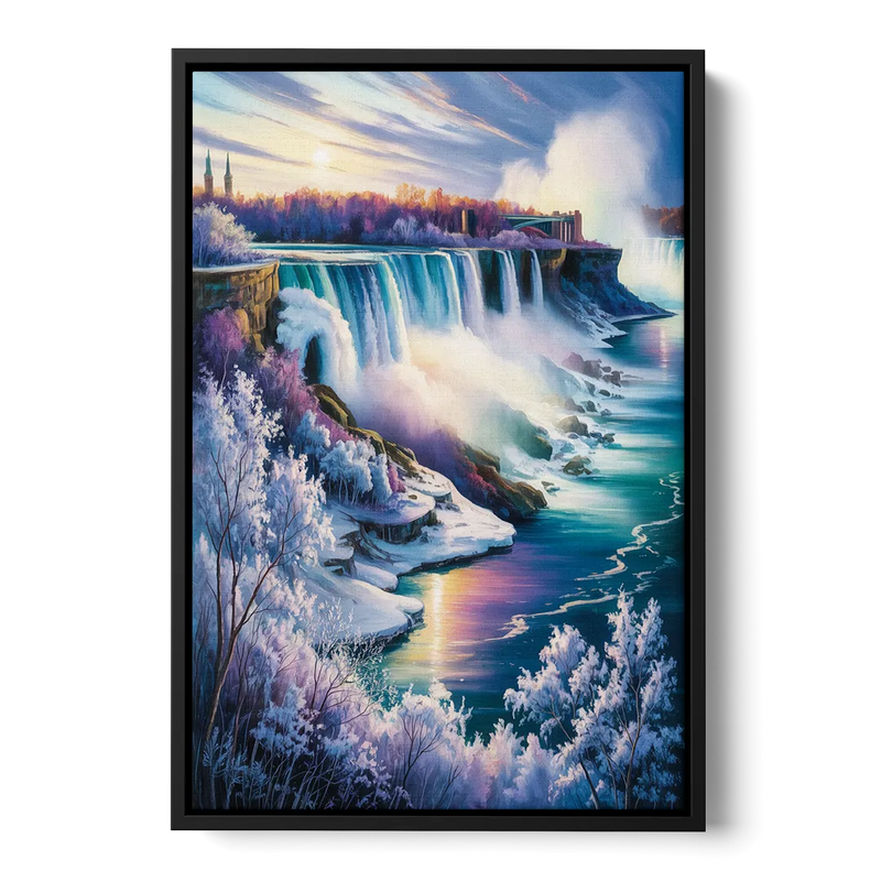 Niagara Falls Winter Freeze Front - Black Canvas Wall Art