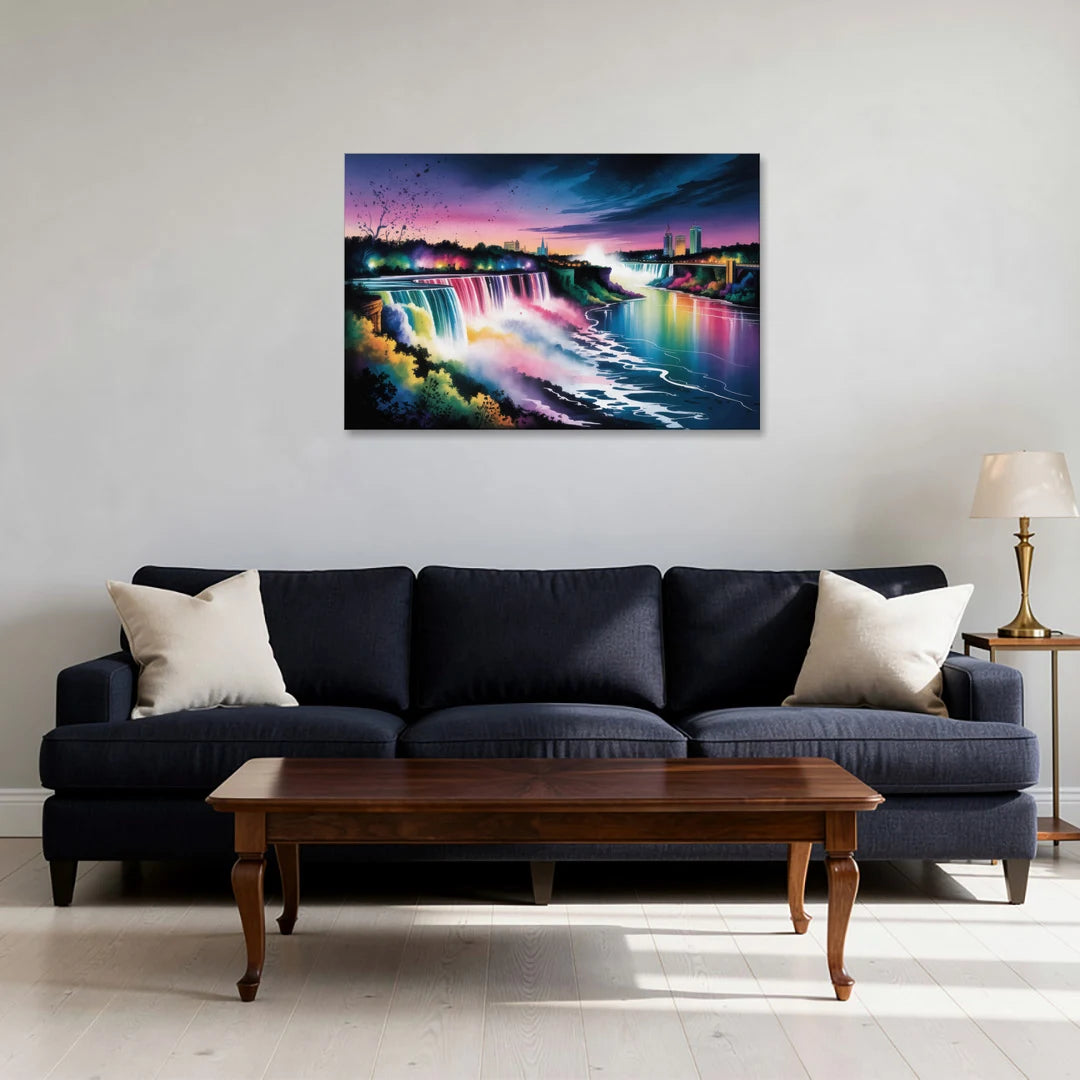Niagara Falls at Night - Canvas Wall Art - Sofa - 36x24