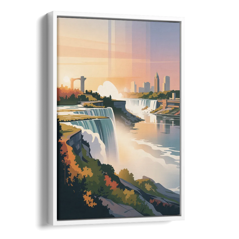 Niagara Falls at Sunset Side - White Canvas Wall Art