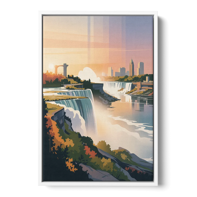 Niagara Falls at Sunset Front - White Canvas Wall Art
