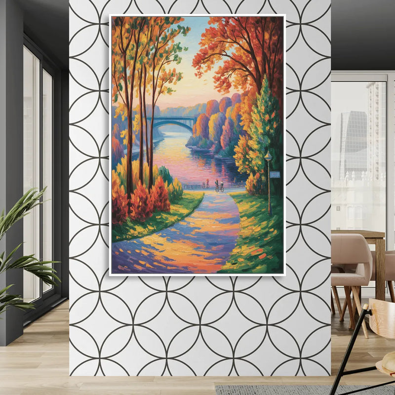 Niagara Parkway Autumn Sitting Room - White Canvas Wall Art