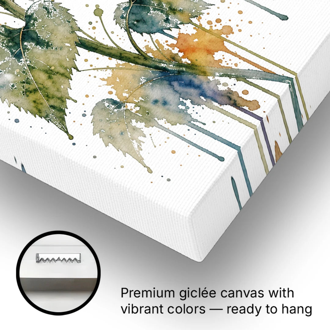 Nodding Watercolor Sunflower with Dripping Leaves - Canvas Wall Art - Gallery Wrap Corner