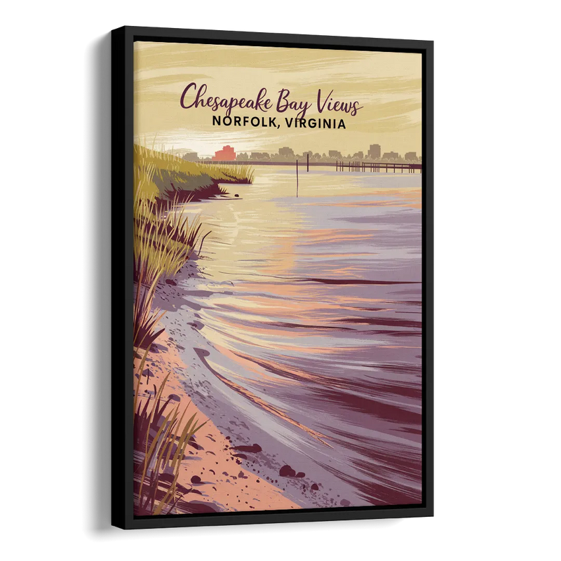 Norfolk Chesapeake Bay Views Side - Black Canvas Wall Art