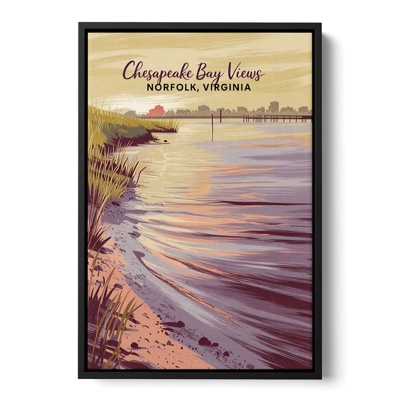 Norfolk Chesapeake Bay Views Front - Black Canvas Wall Art