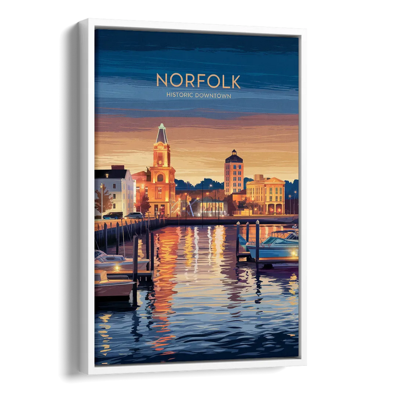 Norfolk Historic Downtown Side - White Canvas Wall Art