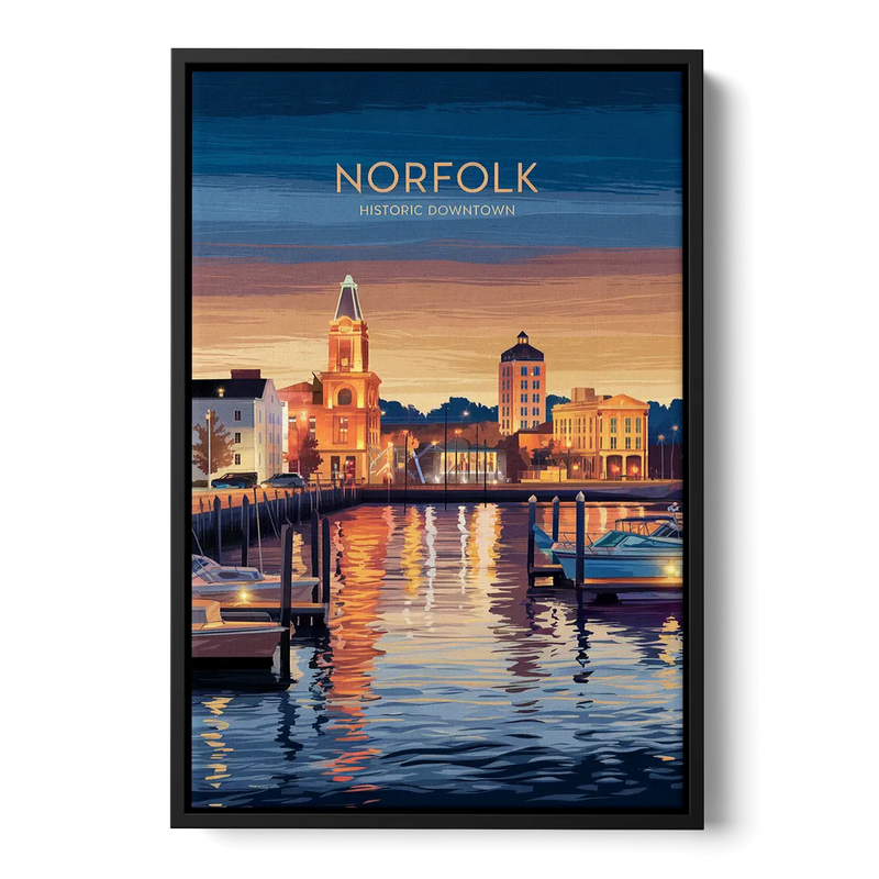 Norfolk Historic Downtown Front - Black Canvas Wall Art