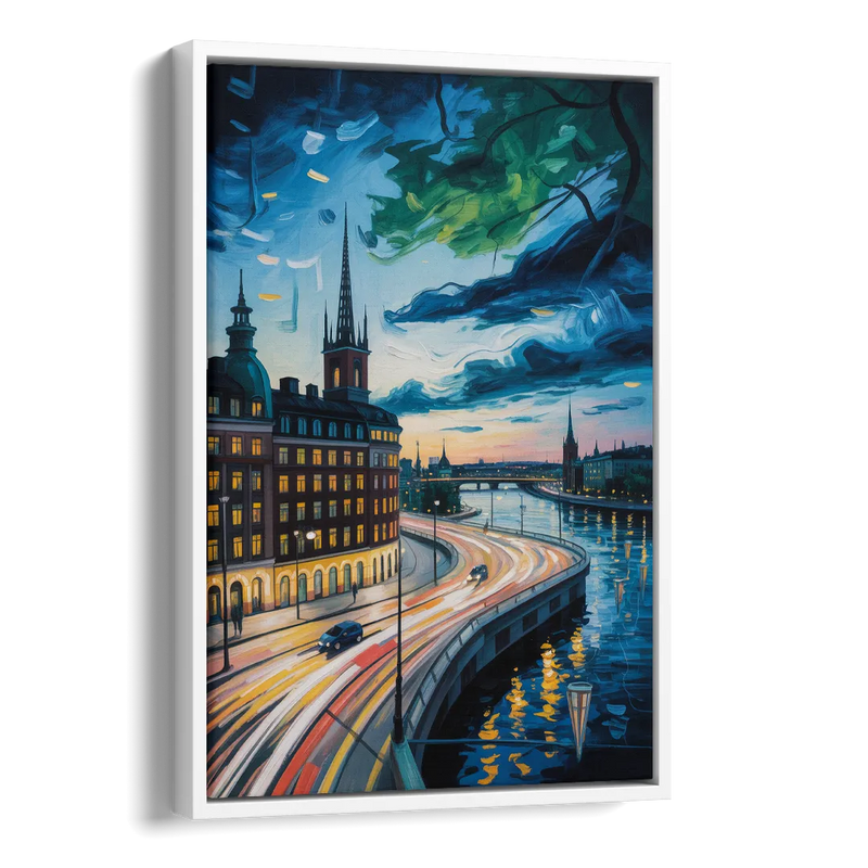 Norrmalm Nights Side - White Canvas Wall Art