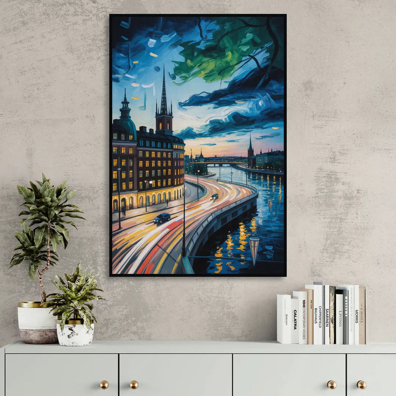 Norrmalm Nights Sitting Room - Black Canvas Wall Art