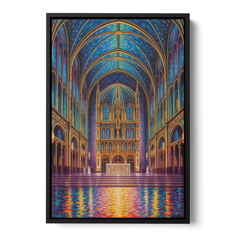 Notre Dame Basilica Interior Front - Black Canvas Wall Art