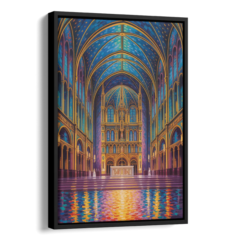 Notre Dame Basilica Interior Side - Black Canvas Wall Art