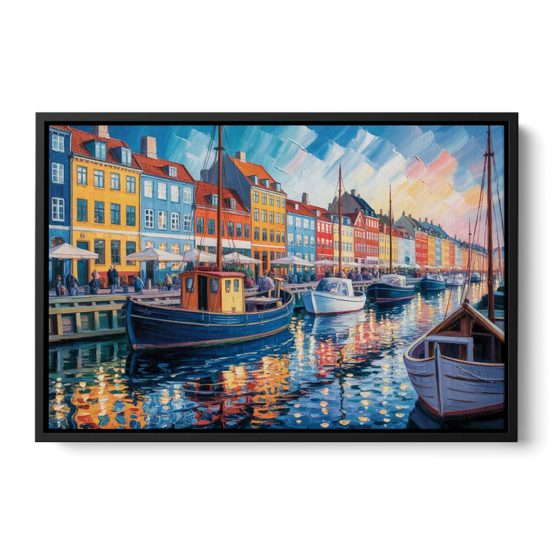 Nyhavn Serenity Front - Black Canvas Wall Art