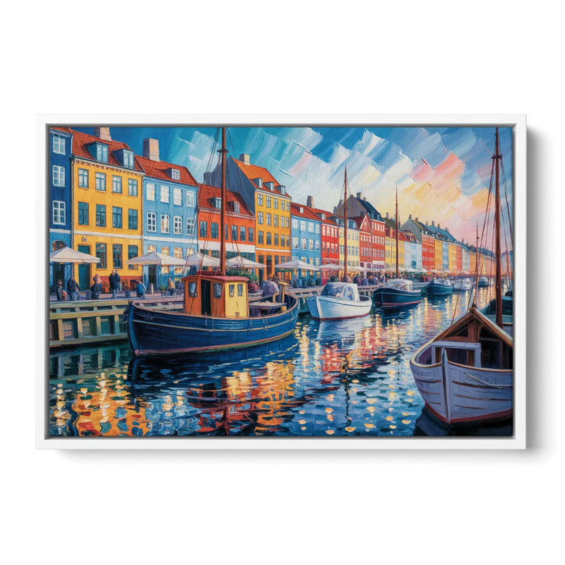 Nyhavn Serenity Front - White Canvas Wall Art