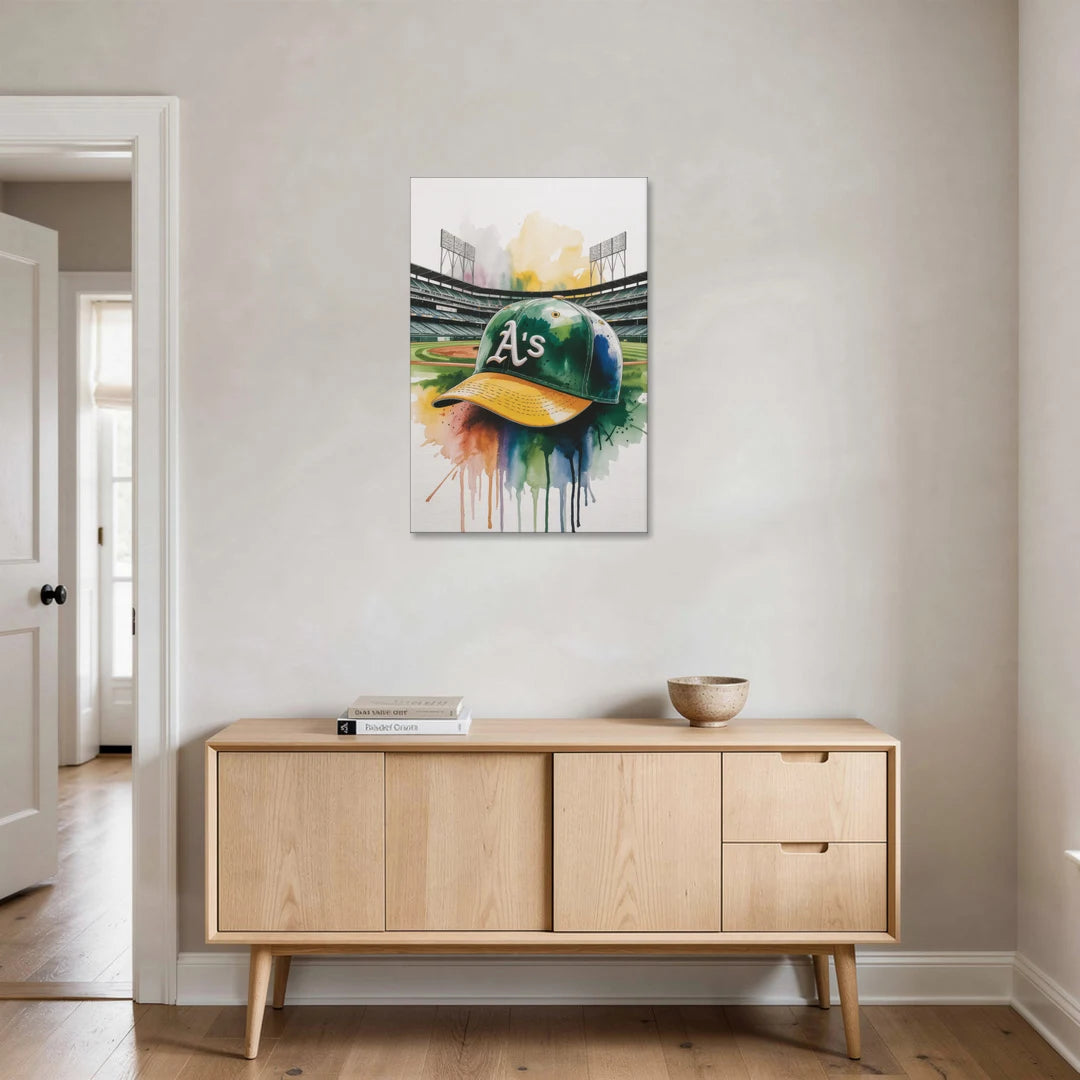 Oakland Athletics A Watercolor Tribute to Baseball Legacy - Canvas Wall Art - Coffee Table - 24x36