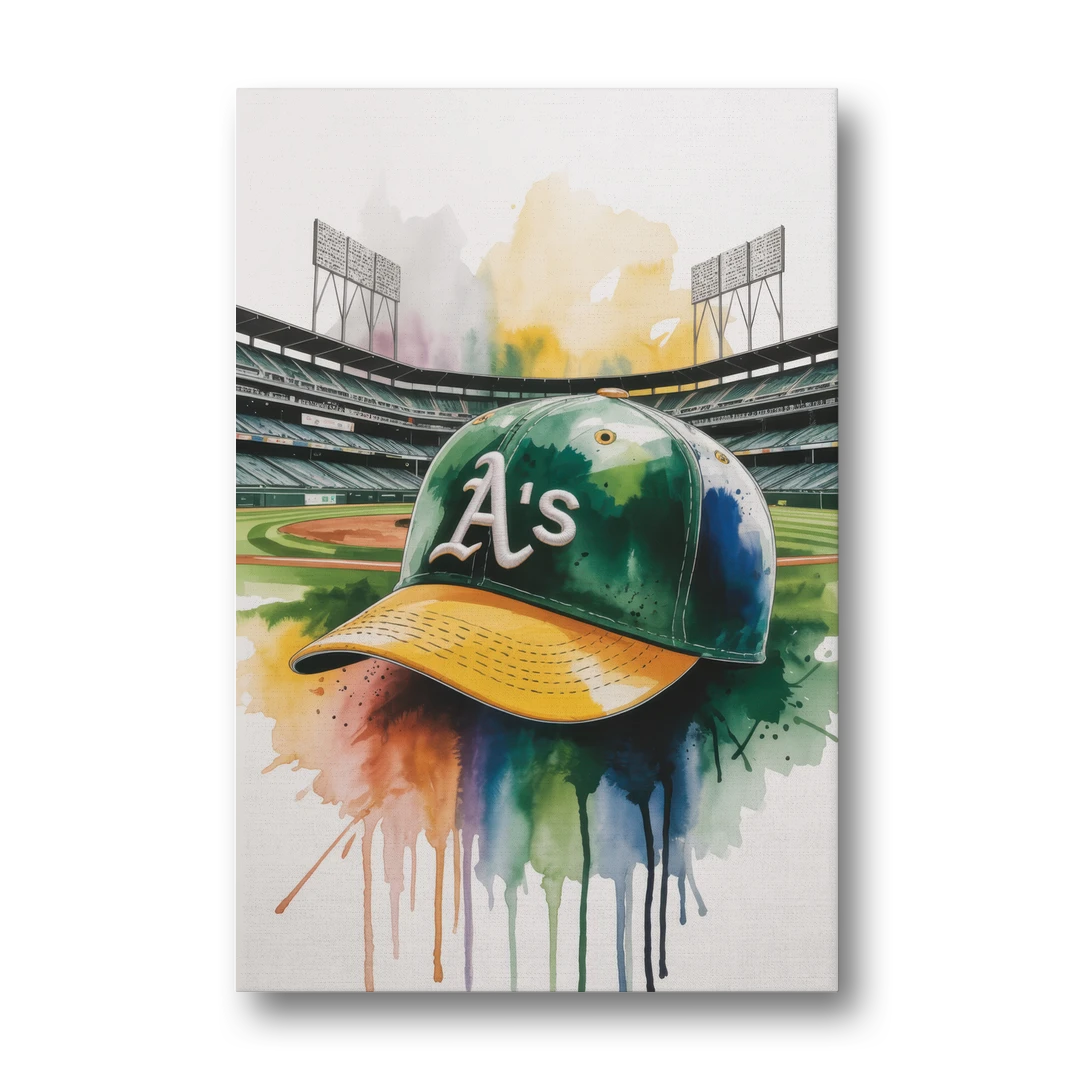 Oakland Athletics A Watercolor Tribute to Baseball Legacy - Canvas Wall Art - Front