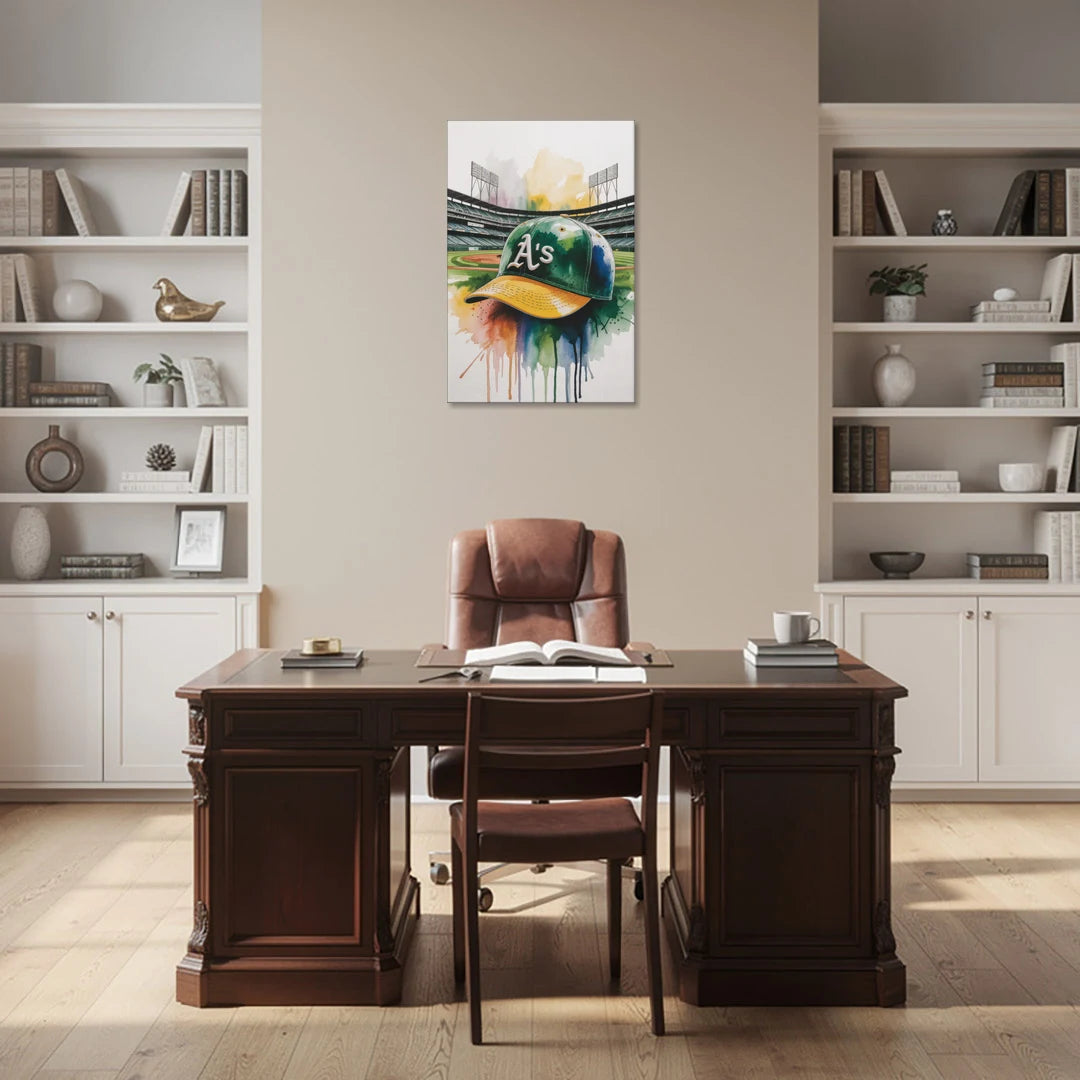 Oakland Athletics A Watercolor Tribute to Baseball Legacy - Canvas Wall Art - Office - 24x36