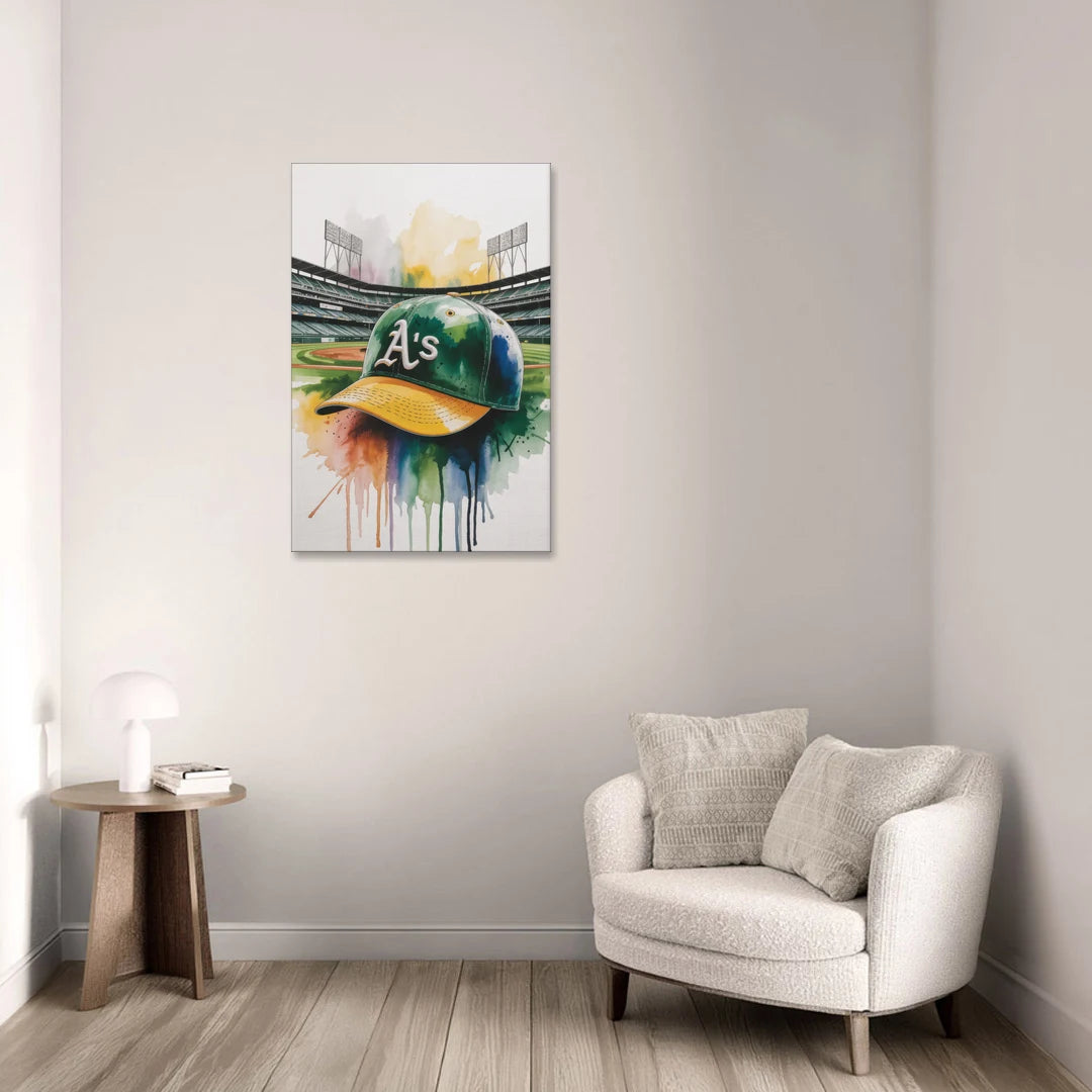 Oakland Athletics A Watercolor Tribute to Baseball Legacy - Canvas Wall Art - Sofa - 24x36