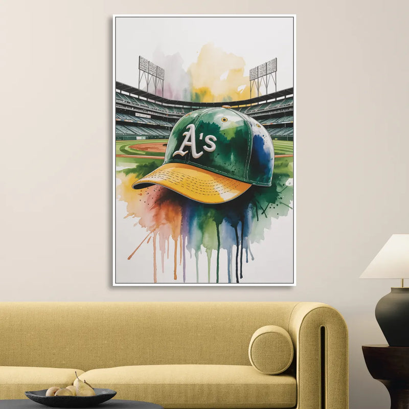 Oakland Athletics A Watercolor Tribute to Baseball Legacy Living Room - White Canvas Wall Art