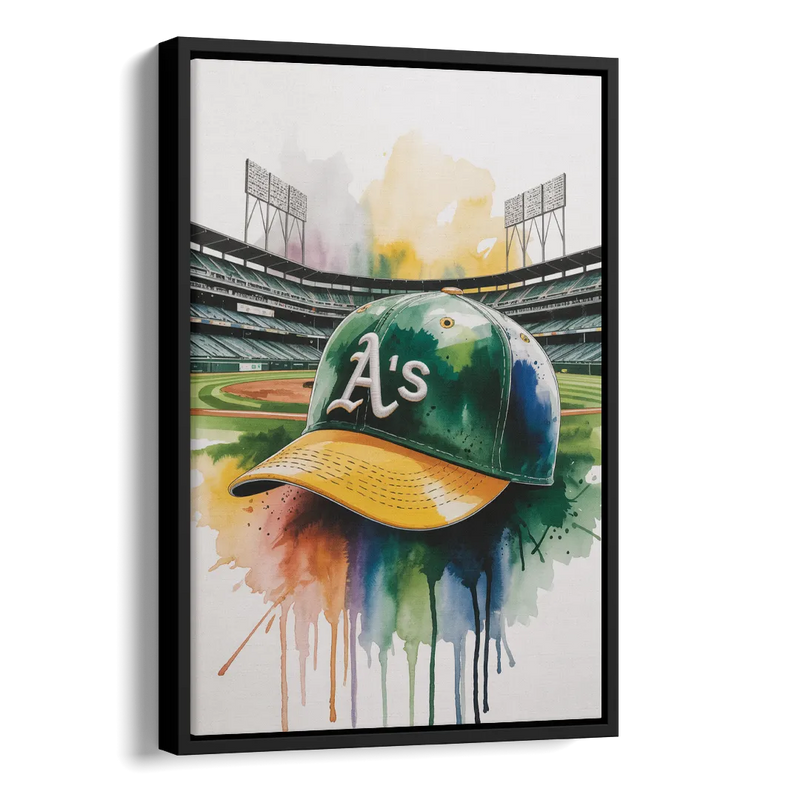 Oakland Athletics A Watercolor Tribute to Baseball Legacy Side - Black Canvas Wall Art