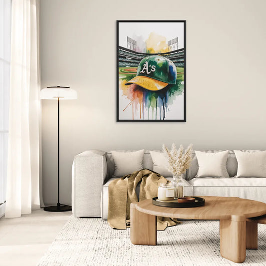 Oakland Athletics A Watercolor Tribute to Baseball Legacy - Living Room Black Frame Canvas
