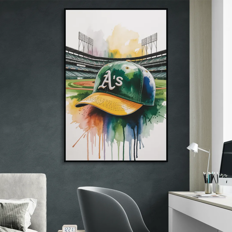 Oakland Athletics A Watercolor Tribute to Baseball Legacy Sitting Room - Black Canvas Wall Art