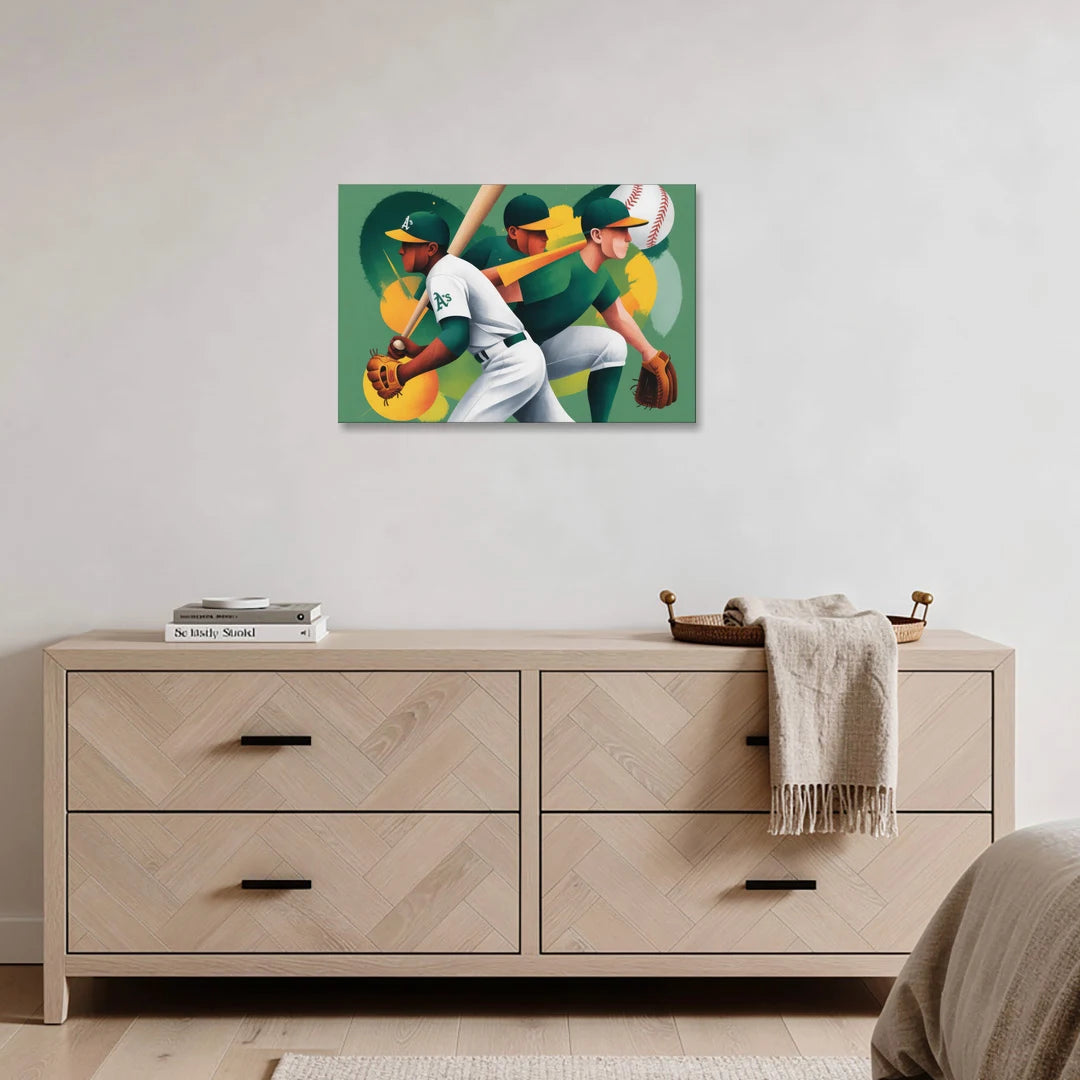 Oakland Athletics Abstract Baseball Energy - Canvas Wall Art - Coffee Table - 30x20