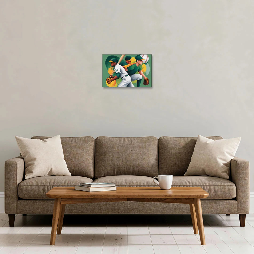 Oakland Athletics Abstract Baseball Energy - Canvas Wall Art - Sofa - 18x12