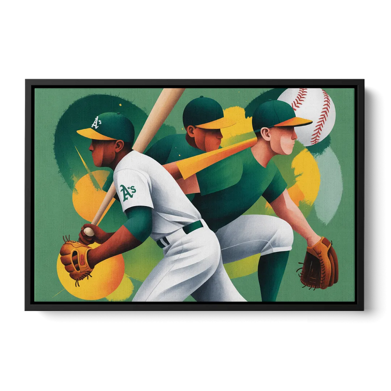 Oakland Athletics Abstract Baseball Energy Front - Black Canvas Wall Art