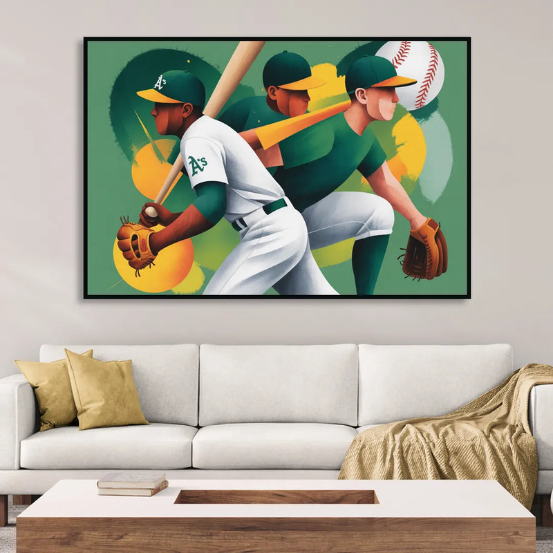 Oakland Athletics Abstract Baseball Energy Sitting Room - Black Canvas Wall Art