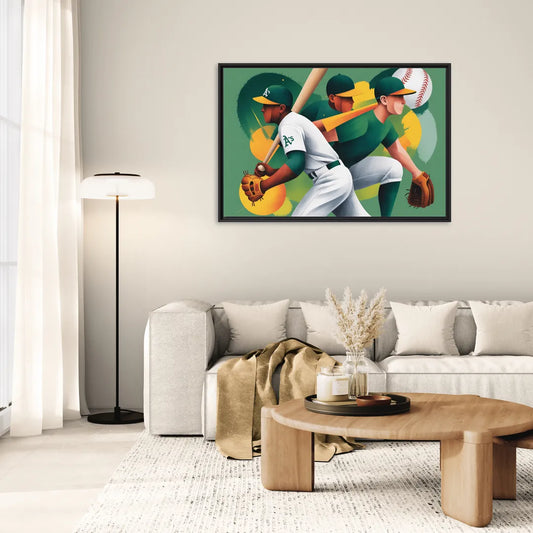 Oakland Athletics Abstract Baseball Energy - Living Room Black Frame Canvas