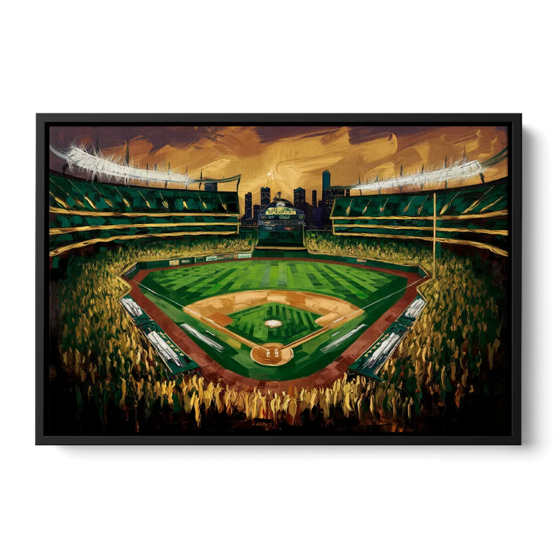 Oakland Athletics Stadium Front - Black Canvas Wall Art
