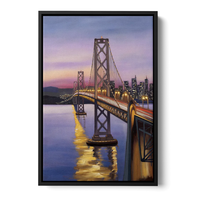 Oakland Bay Bridge View Front - Black Canvas Wall Art