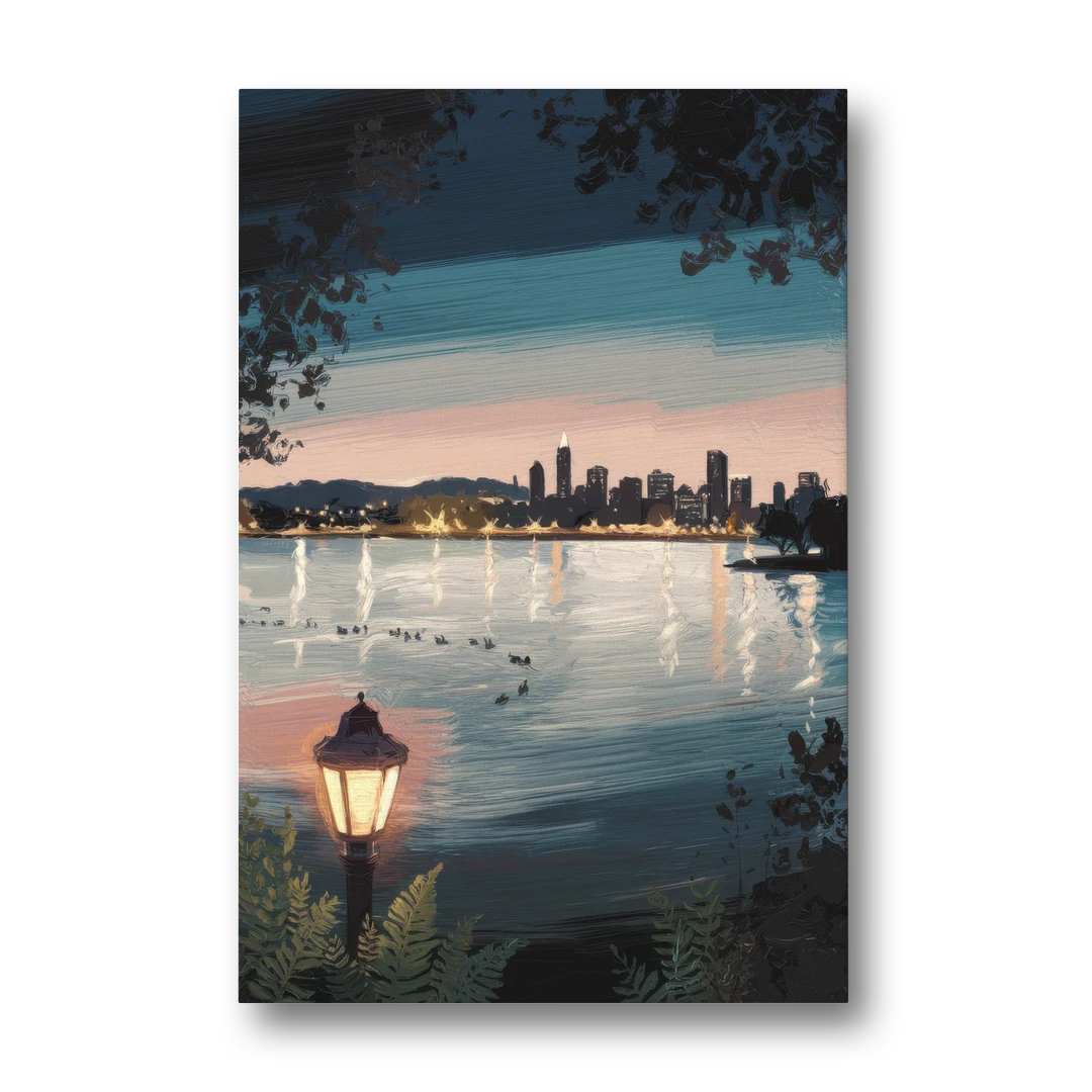 Oakland Lake Merritt Reflection - Canvas Wall Art - Front