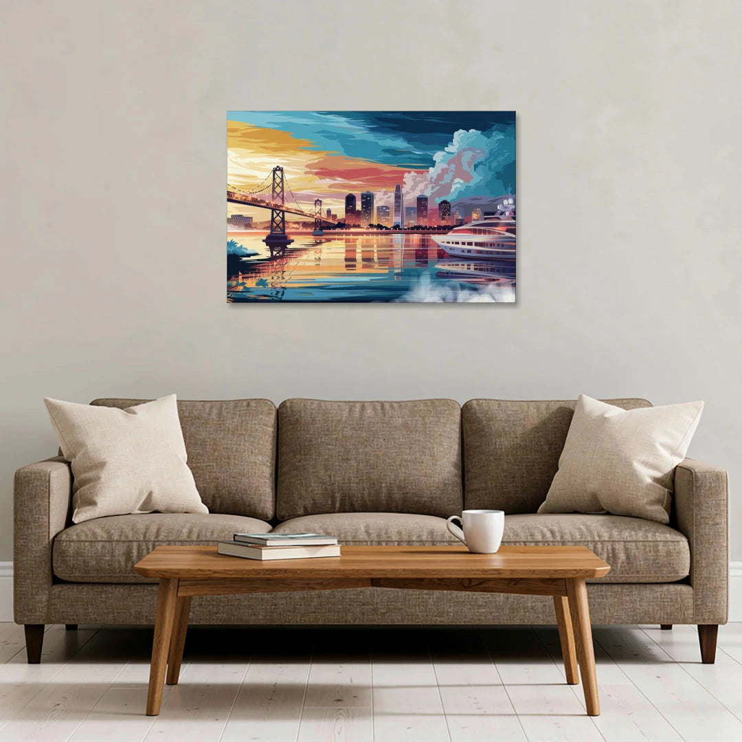 Oakland Waterfront Charm - Canvas Wall Art - Sofa - 36x24