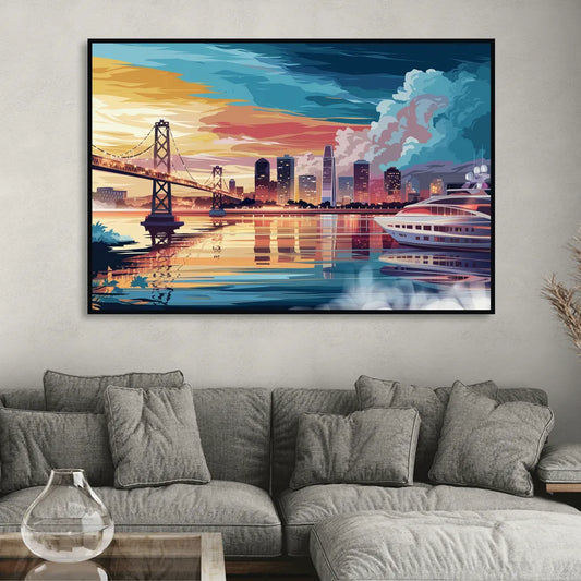 Oakland Waterfront Charm Living Room - Black Canvas Wall Art