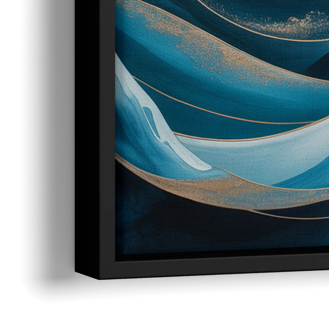 Ocean Currents Blue Abstract - Close-Up Black Frame Canvas