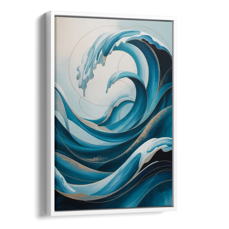 Ocean Currents Blue Abstract Side - White Canvas Wall Art