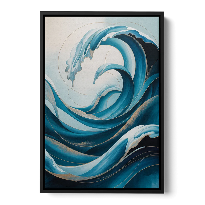 Ocean Currents Blue Abstract Front - Black Canvas Wall Art