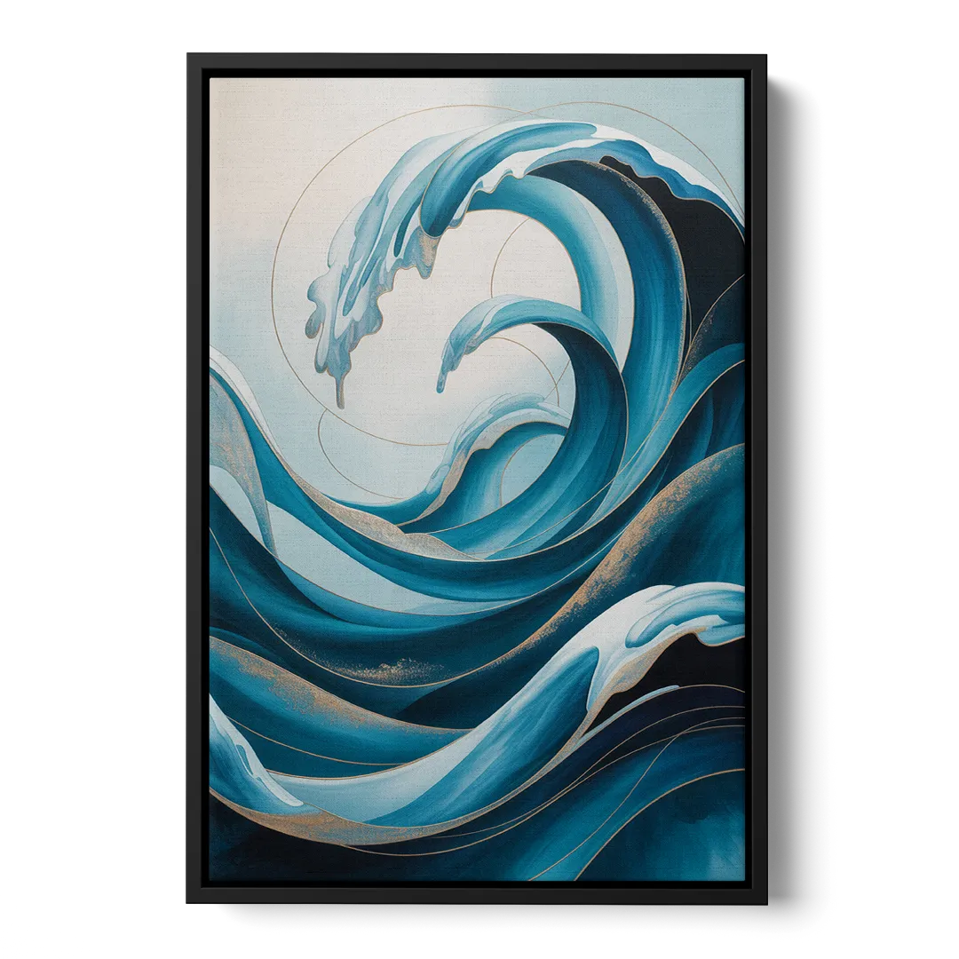 Ocean Currents Blue Abstract - Black Frame Canvas